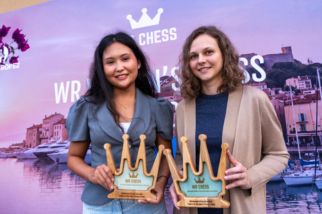 Bibisara Assaubayeva and Anna Muzychuk with their trophies in Saint-Tropez