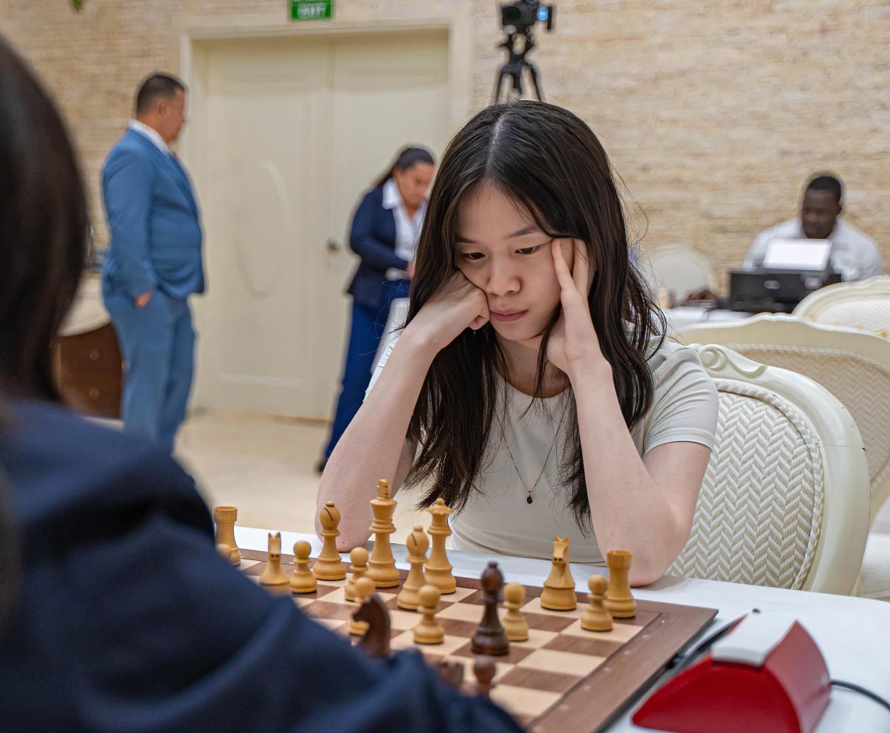 Alice Lee at the board in her semifinal