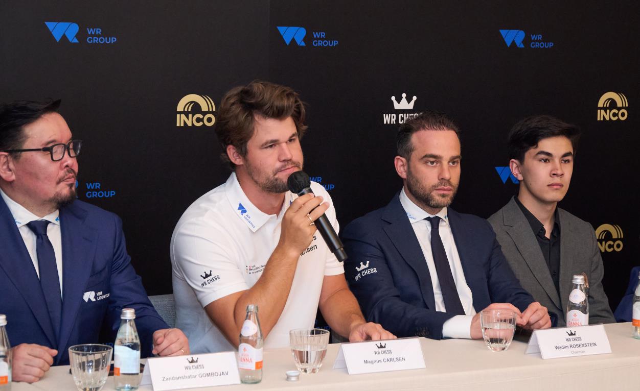 Press conference with Zandanshatar Gombojav, Magnus Carlsen, Wadim Rosenstein and Javokhir Sindarov