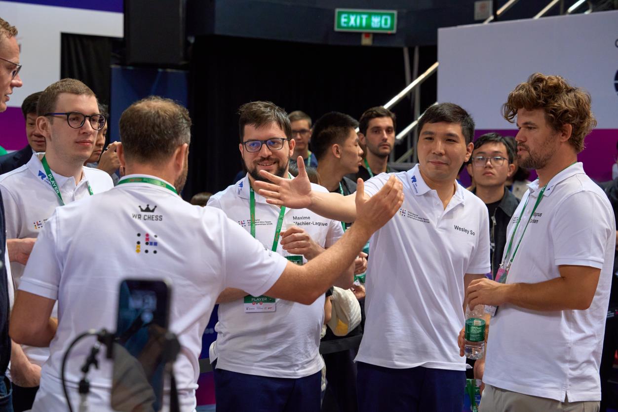 The WR Chess team in Hong Kong: Jan Gustafsson, Jan-Krzysztof Duda, Wadim Rosenstein, Maxime Vachier-Lagrave, Wesley So and Magnus Carlsen
